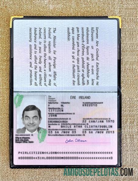 Passaporte da Irlanda Versão 2 Photolook exemplo real